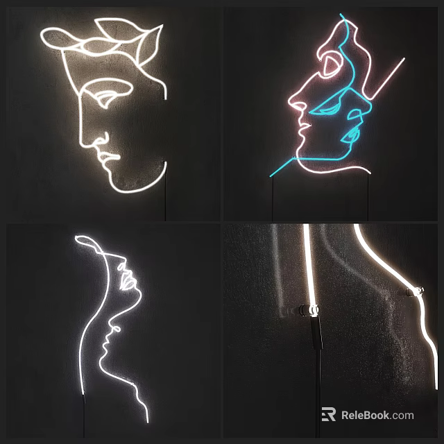 Creative Neon Decorative Lights with Face Outline Designs in Various Colors for Modern Wall Decoration 3d model 