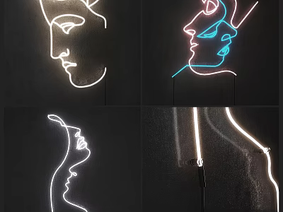 Creative Neon Decorative Lights with Face Outline Designs in Various Colors for Modern Wall Decoration 3d model