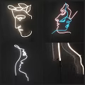 Creative Neon Decorative Lights with Face Outline Designs in Various Colors for Modern Wall Decoration
