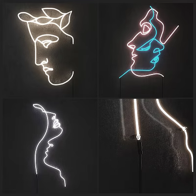 Creative Neon Decorative Lights with Face Outline Designs in Various Colors for Modern Wall Decoration 3d model
