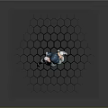 Game Movie Character With Teal Hair In Black Blue Futuristic Tech Bodysuit On Hexagonal Floor