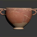 Red Ceramic Sculpture With Two Handles Ancient Style Textured Surface Base