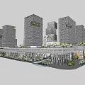 Modern High Rise Office Buildings with Water Area and Green Spaces in Urban Design