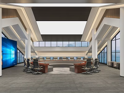 Modern Conference Room With Large Windows Blue Screen And Spacious Interior Design 3d model