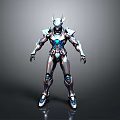 Futuristic Robot Character With Detailed Metallic Armor And Blue Glowing Elements
