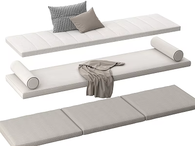 Modern Gray Ottoman Collection With Linen Cushions Rolled Edges And Foldable Panels 3d model