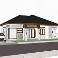 Detached Villa Exterior Featuring Dark Roof Wooden Accents White Walls Palm Trees And Landscaped Driveway