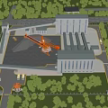 Industrial Factory Complex With Multiple Buildings Orange Crane Greenery And Roads