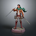 Eren Yeager Action Figure with Survey Corps Uniform Green Cloak Swords and Titans Theme Sculpture