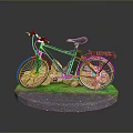 Electric Bicycle With Green Black Frame Battery Wheels And Round Stone Platform