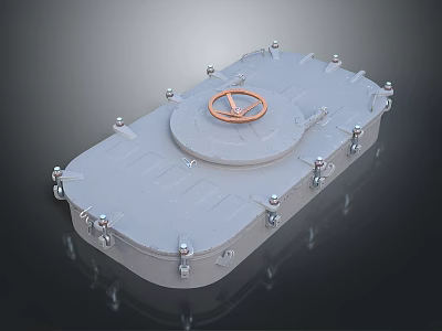 Grey Metal Container Top With Round Lid And Bolted Fasteners Industrial Design 3d model