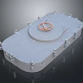 Grey Metal Container Top With Round Lid And Bolted Fasteners Industrial Design