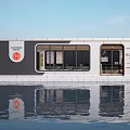 Modern Gray White Medical Service Building With Glass Windows And Water Reflection