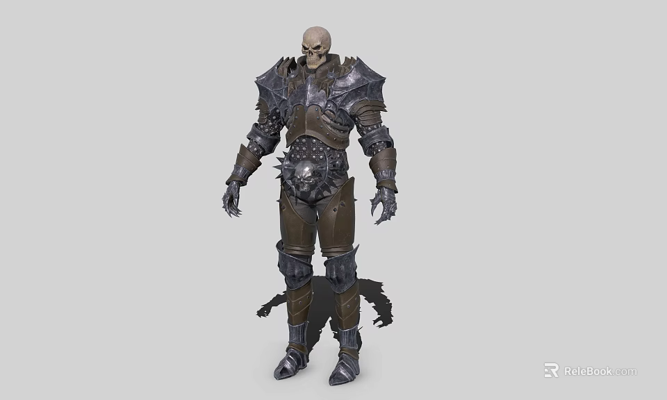 Standing Skeleton Warrior Character in Heavy Spiked Armor with Detailed Mythical Creature Design 3d model