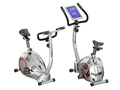 Two Silver Stationary Exercise Bikes with Digital Display for Home Fitness Training 3d model
