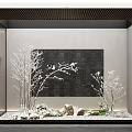 Courtyard Garden Landscape Design With Decorative Dry Branches Stones Moss And Tile Wall