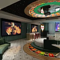 Hotel Room With Starry Ceiling Roulette Wheel Green Sofas And Large Screen TVs