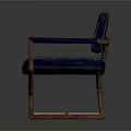 Navy Blue Upholstered Chair With Wooden Cross Frame And Smooth Surface