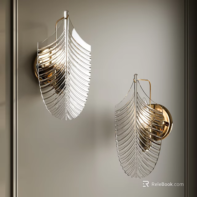Modern Leaf Shaped Wall Sconces With Brass Base And Transparent Leaf Panels 3d model