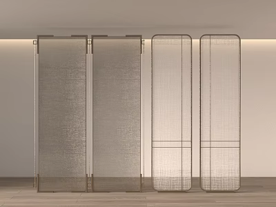 Modern Room Divider With Metal Frame Transparent Mesh And Geometric Lines In Interior Space 3d model