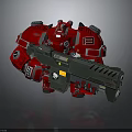 Red Mechanical Mech Character Holding Large Green Weapon With Armor Details 3d model