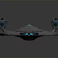 Futuristic Starship 3D Model Featuring Disc Shaped Hull Blue Glowing Engines And NCC 1058 Identifier For Cosmic Exploration
