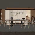 Elegant Modern Restaurant Interior With Wooden Dining Table Chairs Pendant Lights And Vase