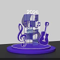 Purple Music Notes Guitar Photo Check-in Spot with Transparent Base for 2026 Bright Music Festival
