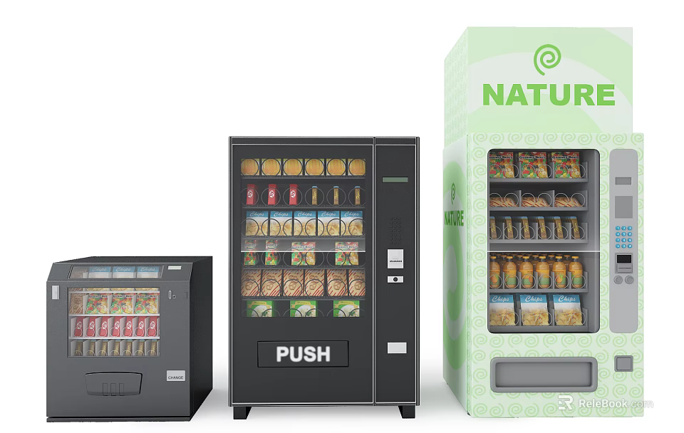 Commercial Vending Machines Multiple Colors Black Green Nature Brand Push Button Snacks Drinks 3d model 