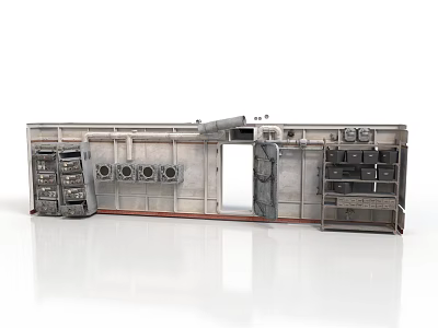 Industrial Style Metal Equipment Unit Featuring Multiple Drawers Cabinets Vents And Control Panel 3d model