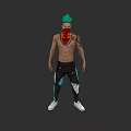 Game Movie Character Green Hair Red Bandana Shirtless Tattoos Black Pants Blue Accents White Shoes