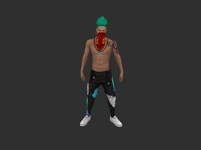 Game Movie Character Green Hair Red Bandana Shirtless Tattoos Black Pants Blue Accents White Shoes 3d model
