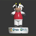Decorative Cow Themed Furniture Figurine With Red Vest And China USA Logo Base