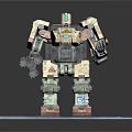 3D Robot Model With White Green Brown Body Mechanical Arms And Blue Platform Yellow Lines