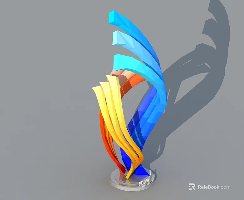 Modern Hinged Swing Door With Colorful Streamlined Design And Transparent Base 3d model 