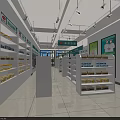 Pharmacy Store Interior With Green Decor Medicine Shelves Cashier And Bright Space