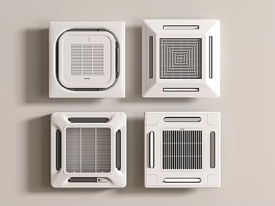 Four Modern White Square Air Conditioner Fans With Different Grill Designs 3d model