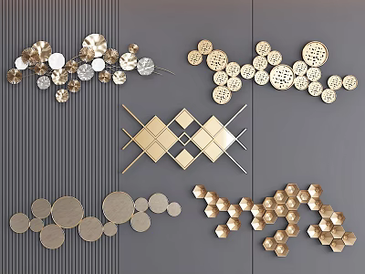 Modern Wall Decor With Circular Hexagonal Metallic Arrangements And Designs 3d model