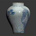 Traditional Blue and White Ceramic Vessel with Floral Bird Motifs and Reflection on Dark Background
