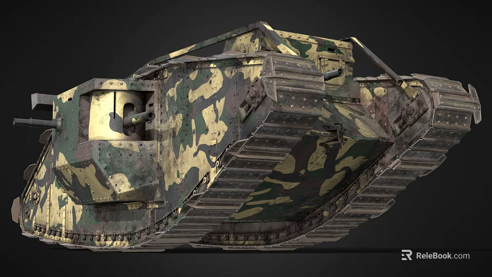 Military Camouflage Tank Weapon With Armored Tracks And Turret Structure 3d model 