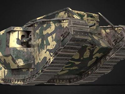 Military Camouflage Tank Weapon With Armored Tracks And Turret Structure 3d model