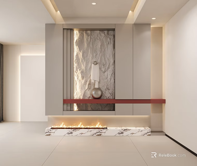 Modern Foyer Hallway With Textured Wall And Decor Elements 3d model