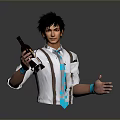 Handsome Male Character Holding Wine Bottle With White Shirt Brown Suspenders And Blue Tie