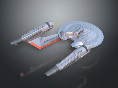 Detailed Spaceship Model Featuring Disc Shaped Body Two Engines And Gray Orange Color 3d model