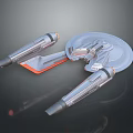 Detailed Spaceship Model Featuring Disc Shaped Body Two Engines And Gray Orange Color