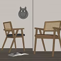 Wooden Dining Chairs With Armrests Woven Backrest And Gray Brown Upholstered Seats