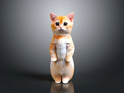 Orange And White Standing Cat Figurine With Big Eyes And Detailed Fur On Black Surface 3d model
