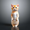 Orange And White Standing Cat Figurine With Big Eyes And Detailed Fur On Black Surface