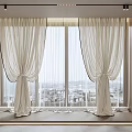 Ivory Flowy Curtains For Modern Living Room Large Window With Scenic City View Design