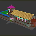 Traditional Style Residential Building With Red Roof Arched Windows Stone Walls And Tower